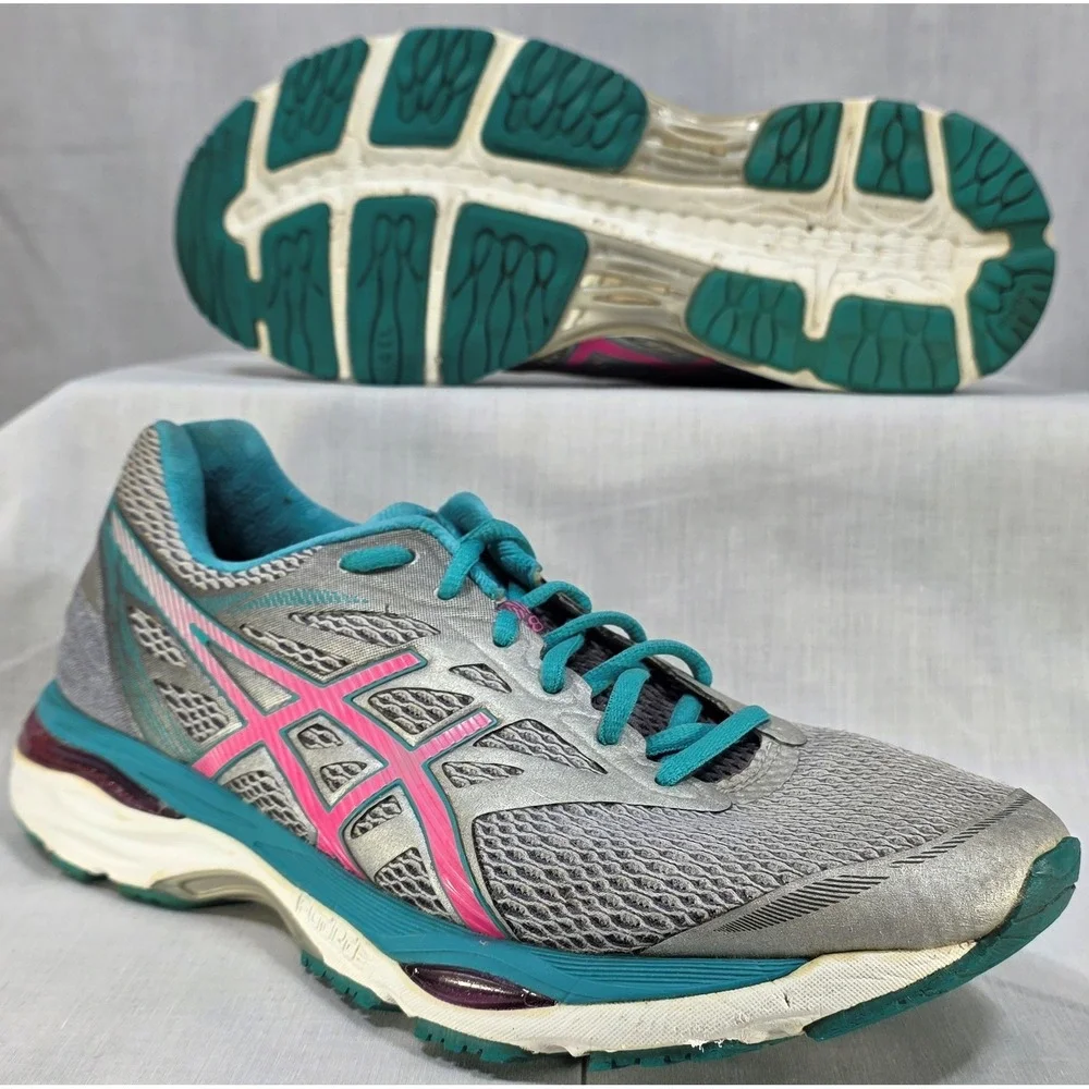Asics Gel-Cumulus 18 Women's Running Shoes Silver‎ Pink Teal T6C8N Sneakers